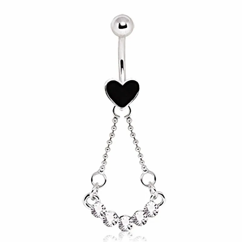 Piercing nombril coeur noir gemmes
