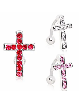 Piercing nombril inversé croix strass