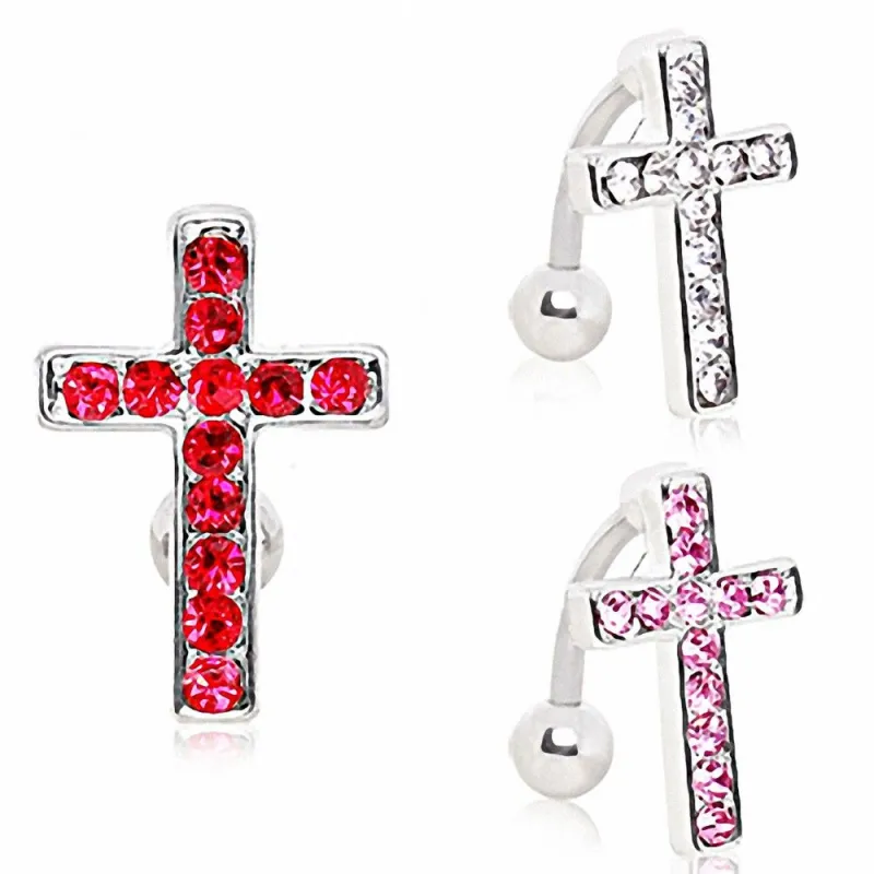 Piercing nombril inversé croix strass