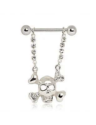 Piercing téton pendentif skull et os