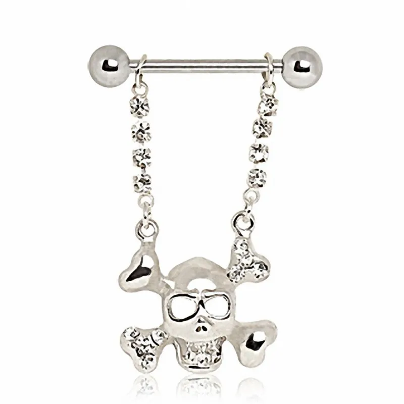 Piercing téton pendentif skull et os