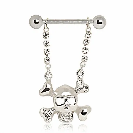 Piercing téton pendentif skull et os