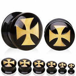 1 Paire Plugs Oreilles Rétro Croix Hexagonale - Écarteurs Punk 8mm à 16mm - Acier Inoxydable