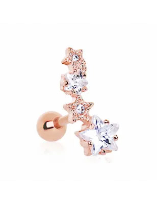 Piercing cartilage plaqué or rose quatre étoiles