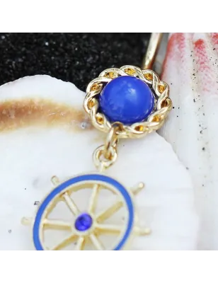 Piercing nombril plaqué or roue de navire bleue