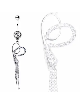 Piercing nombril ruban coeur et chaines