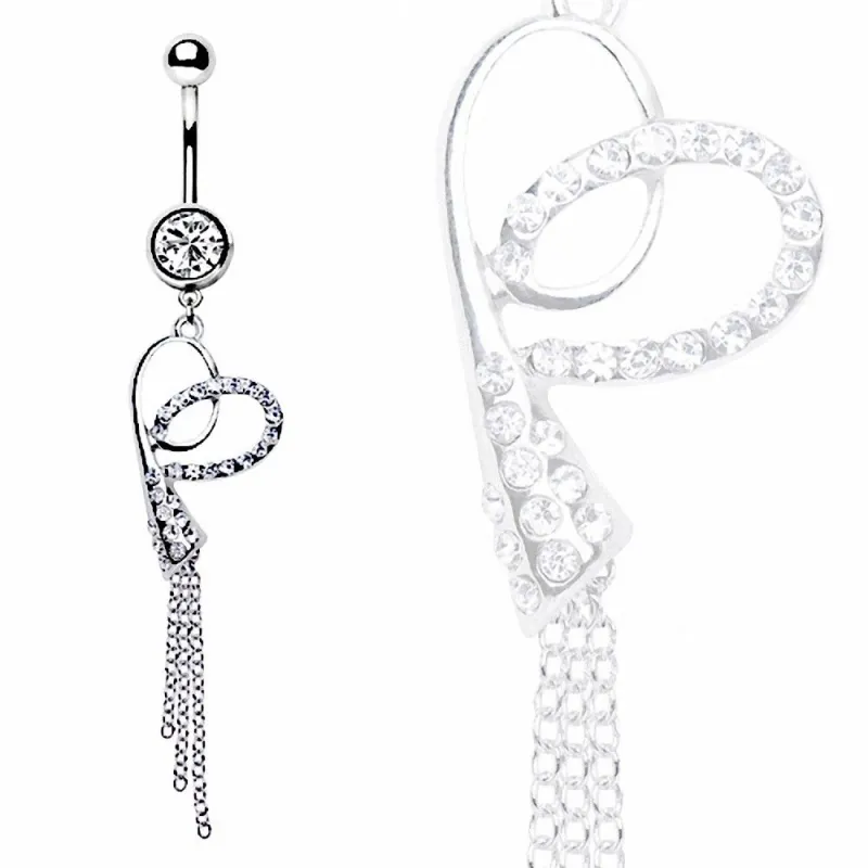 Piercing nombril ruban coeur et chaines