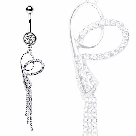 Piercing nombril ruban coeur et chaines