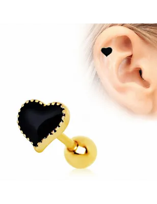 Piercing cartilage plaqué or coeur noir