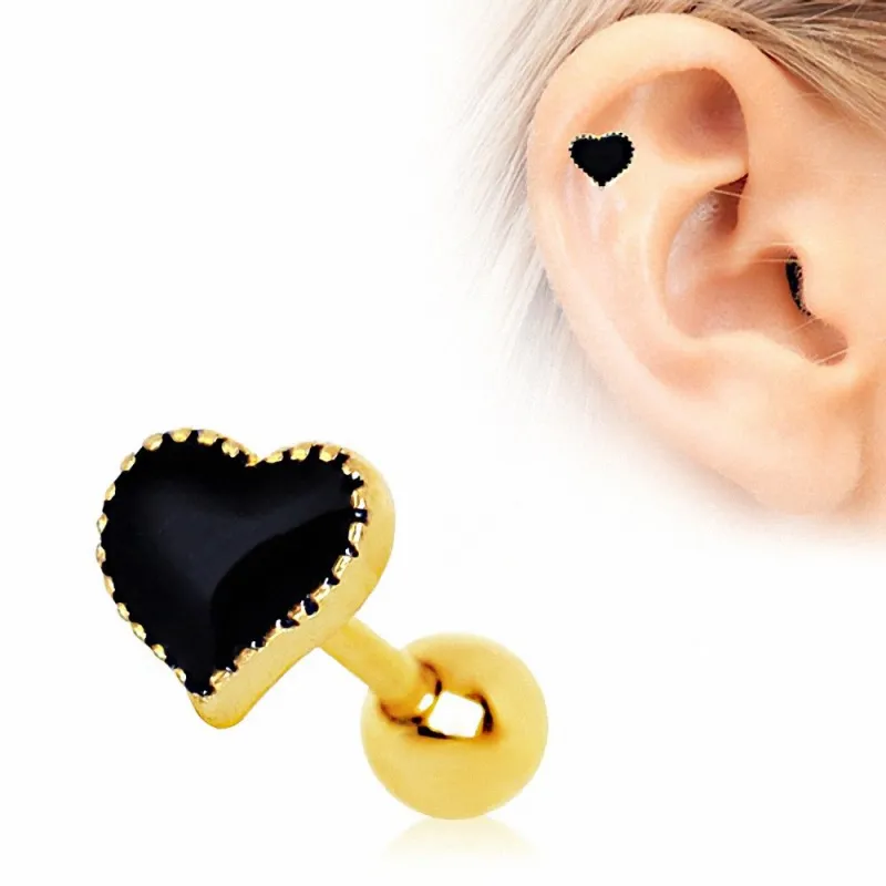 Piercing cartilage plaqué or coeur noir