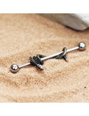 Piercing industriel serpent doré antique