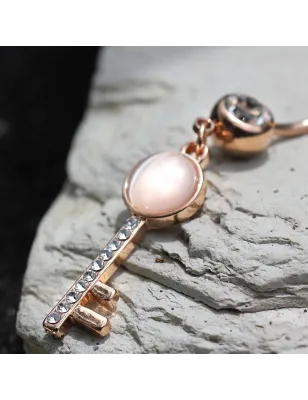 Piercing nombril plaqué or rose clef oeil de chat