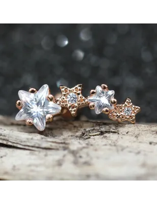 Piercing cartilage plaqué or rose quatre étoiles