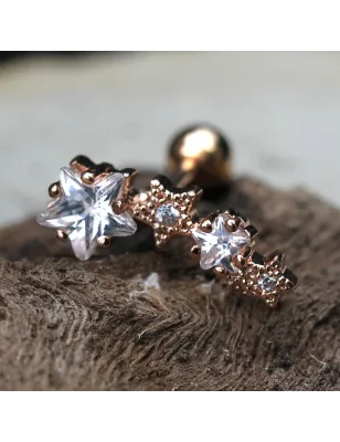 Piercing cartilage plaqué or rose quatre étoiles