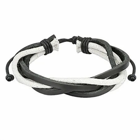 Bracelet hommes en cuir noir et blanc