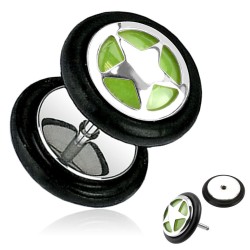 Faux Plug D'oreille En Acier Inoxydable 316L - Étoile, Diamètre 8 Mm, Tige 6 Mm, Couleur Argent Et Noir, Vendu à L'unité