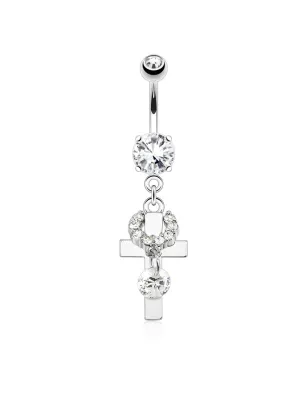 Piercing nombril croix pendentif strass
