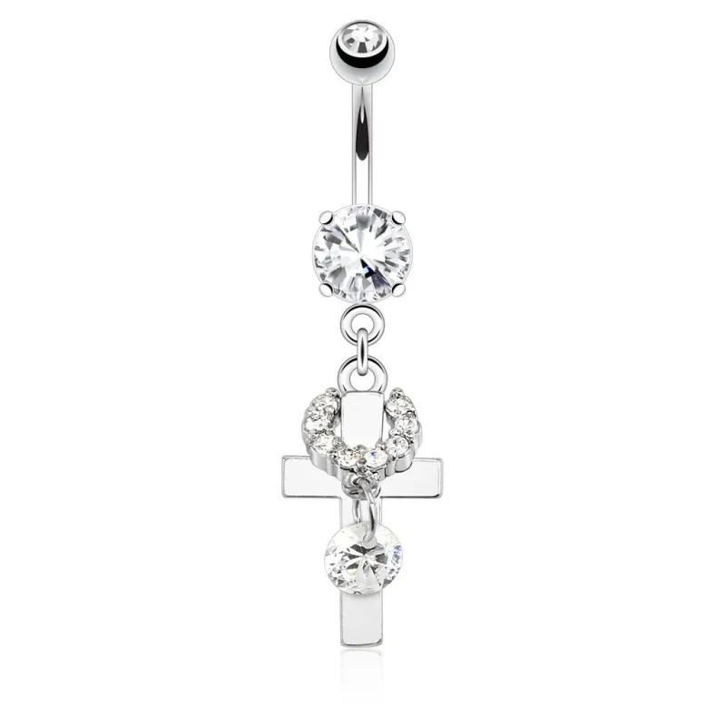 Piercing nombril croix pendentif strass