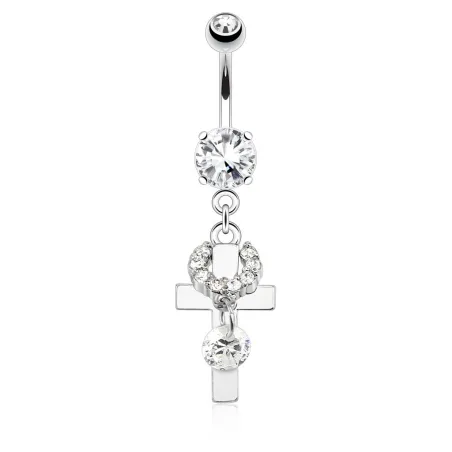 Piercing nombril croix pendentif strass