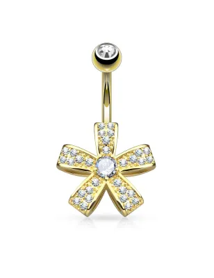 Piercing nombril fleur à 5 pétales plaqué or
