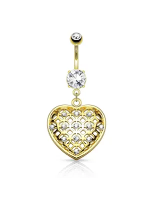 Piercing nombril coeur tribal plaqué or