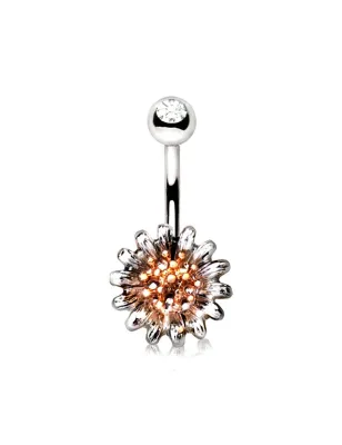 Piercing nombril fleur pollen doré