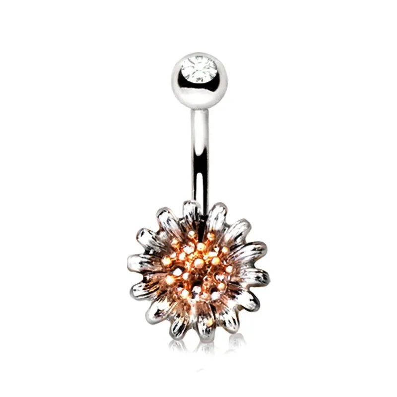 Piercing nombril fleur pollen doré