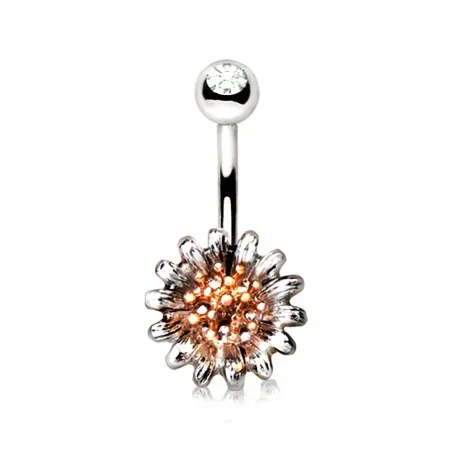 Piercing nombril fleur pollen doré