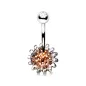Piercing nombril fleur pollen doré
