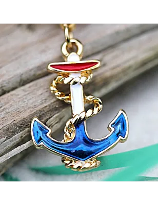 Piercing nombril plaqué or ancre marine tricolore