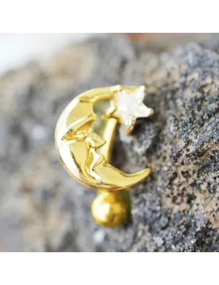 Piercing nombril inversé plaqué or lune