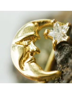 Piercing nombril inversé plaqué or lune