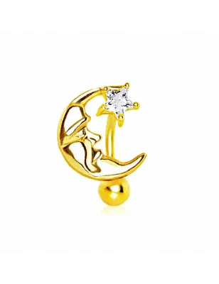 Piercing nombril inversé plaqué or lune