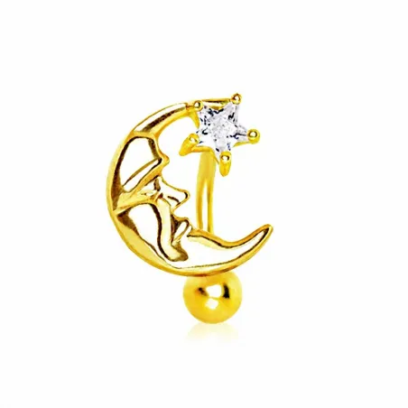 Piercing nombril inversé plaqué or lune