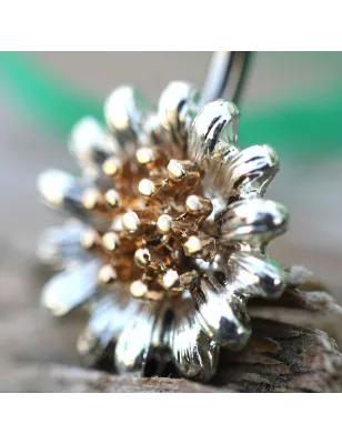 Piercing nombril fleur pollen doré