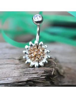 Piercing nombril fleur pollen doré