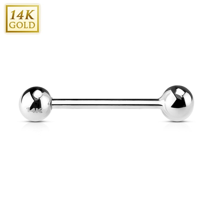 Piercing Barbell Langue Téton en Or Blanc 14 Carats