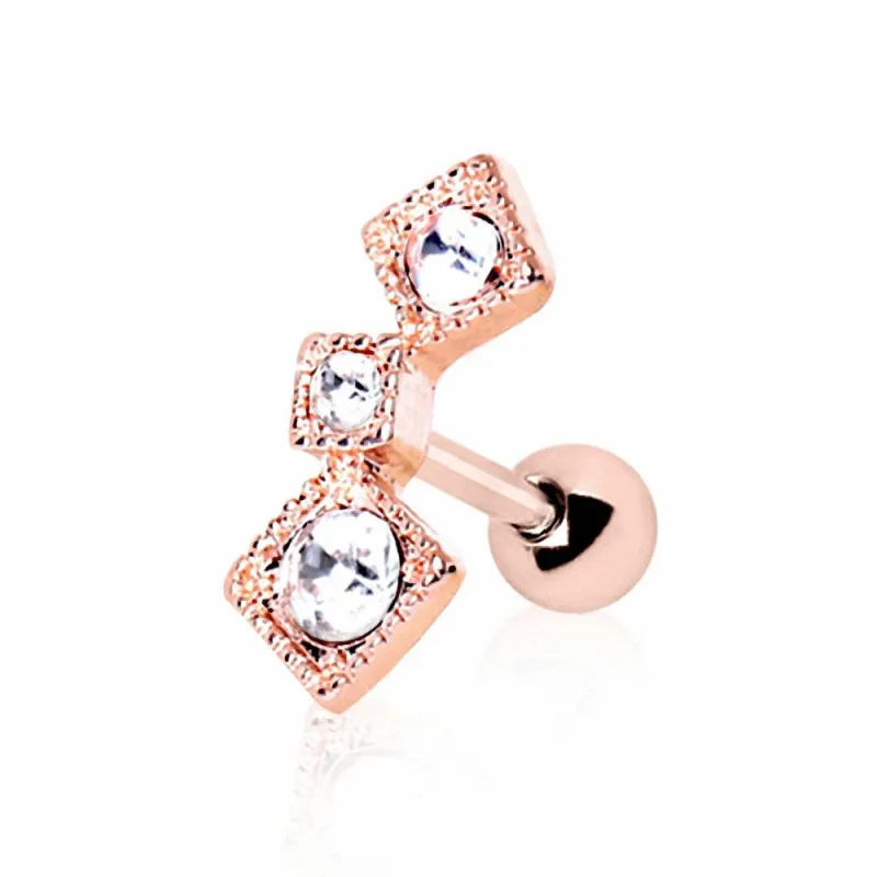 Piercing cartilage plaqué or rose trois carrés