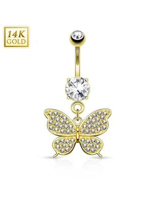 Piercing nombril Or jaune 14 carats Papillon