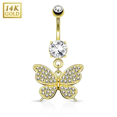 Piercing nombril Or jaune 14 carats Papillon