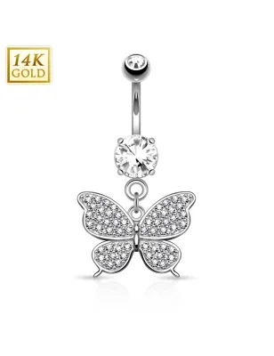 Piercing nombril Or blanc 14 carats Papillon