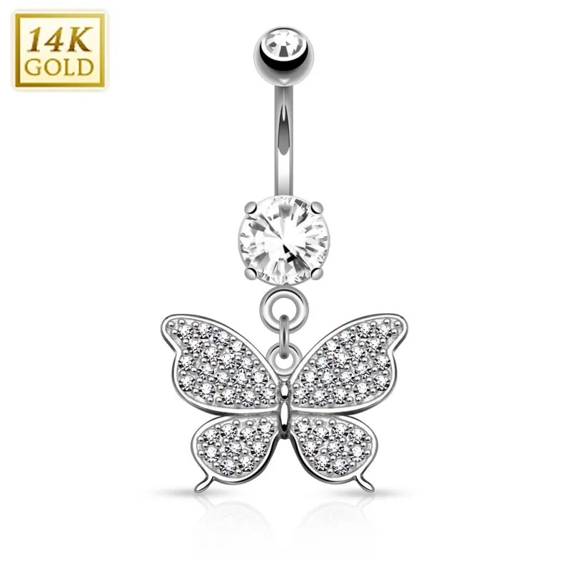 Piercing nombril Or blanc 14 carats Papillon