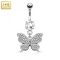 Piercing nombril Or blanc 14 carats Papillon