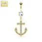 Piercing nombril Or jaune 14 carats Ancre marine