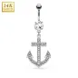 Piercing nombril Or blanc 14 carats Ancre marine