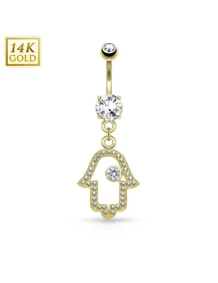 Piercing nombril Or jaune 14 carats Main de fatma