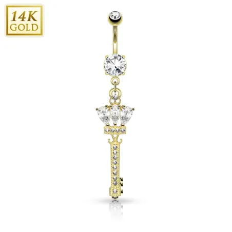 Piercing nombril Or jaune 14 carats Clef et couronne
