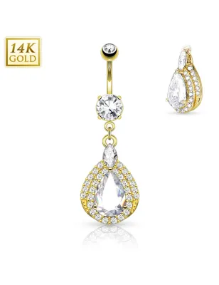 Piercing nombril Or jaune 14 carats larmes