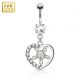 Piercing nombril Or blanc 14 carats coeur rayons