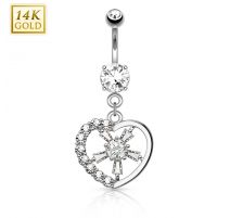Piercing nombril Or blanc 14 carats coeur rayons